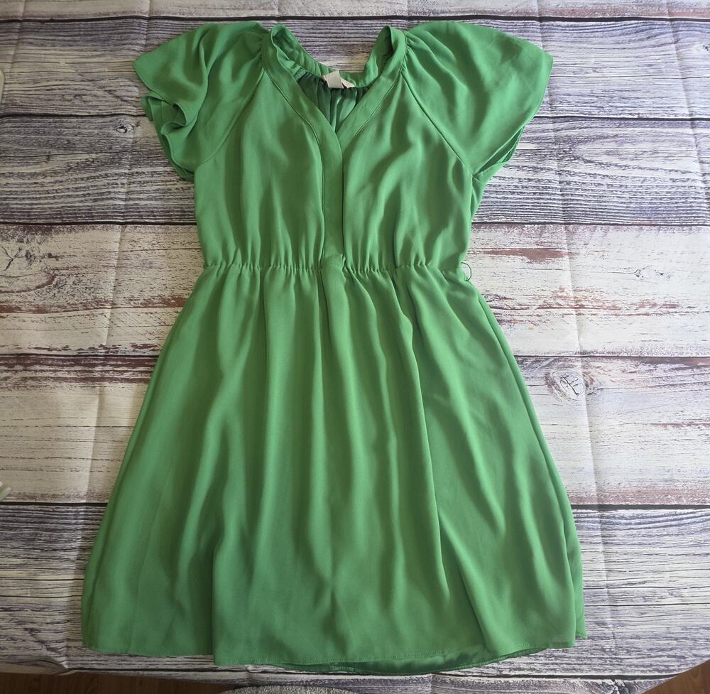 H&M Womens Chiffon Preppy Button Down V Neck Midi Dress SZ Medium
